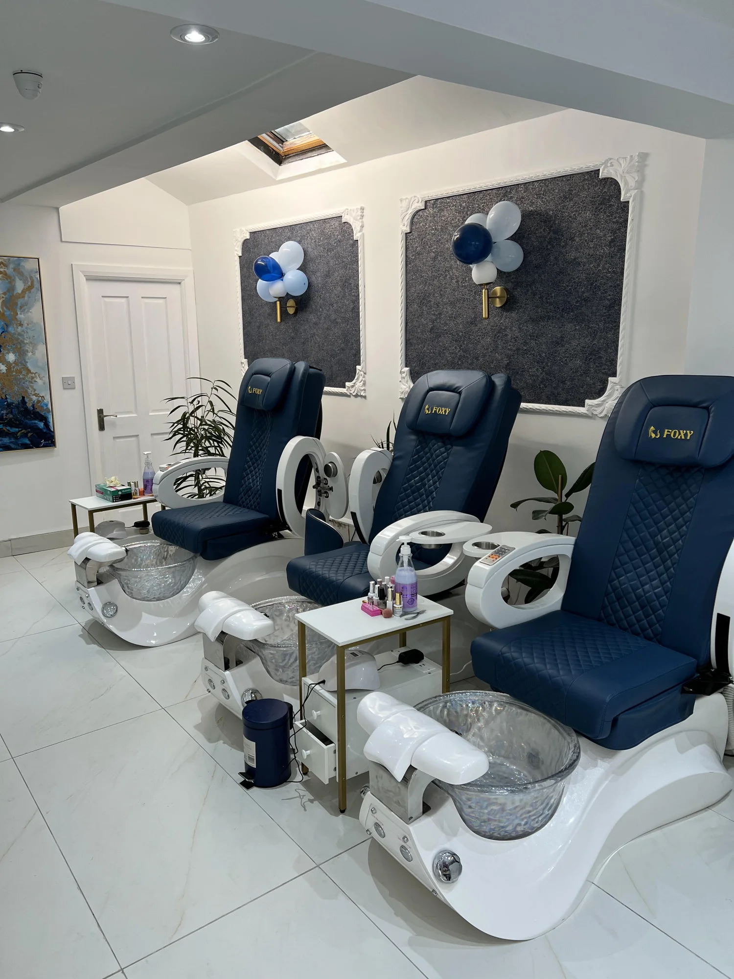 Blue Foxy pedicure chairs and foot baths in our Portlaoise salon